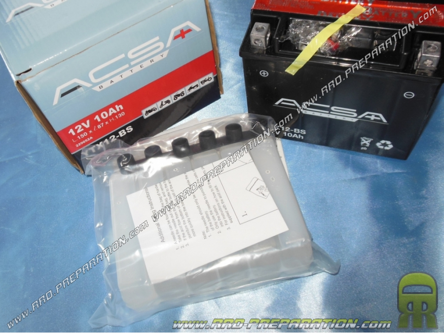 Batería ACSA YTX12-BS 12v 10A (ácido con mantenimiento) para moto, mécaboite, scooters...