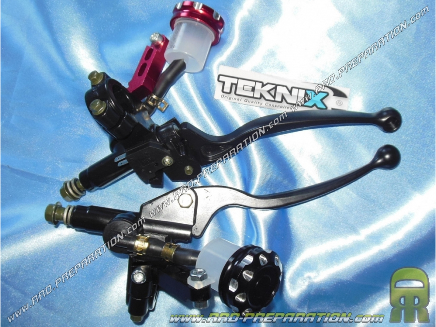 Maître cylindre de frein droit avec levier et bocal TEKNIX noir ou rouge  montage universel (mécaboite, moto, scooter)