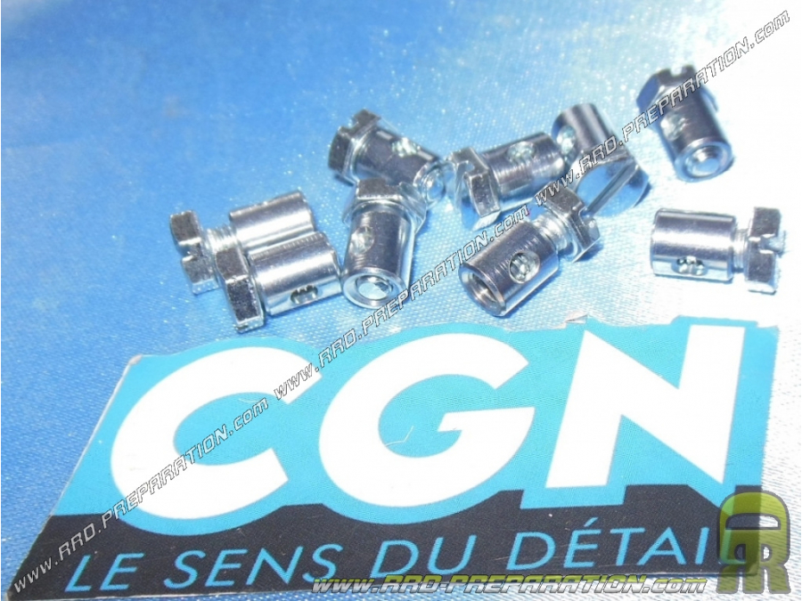 Serre-câbles à visser Ø6mm X L.10mm ALGI pour décompresseurs PEUGEOT, frein AR, MBK… (vis tête sortante droit)