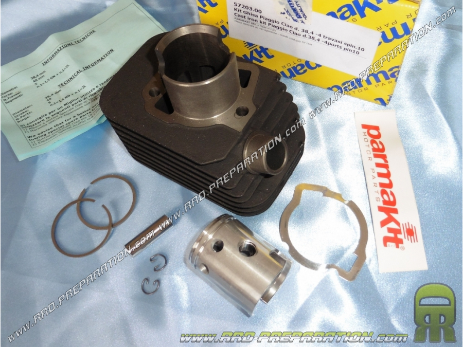 Kit 50cc Ø38,40mm sin culata (eje Ø10/12mm) PARMAKIT RACING 4 transfers hierro fundido PIAGGIO ciao