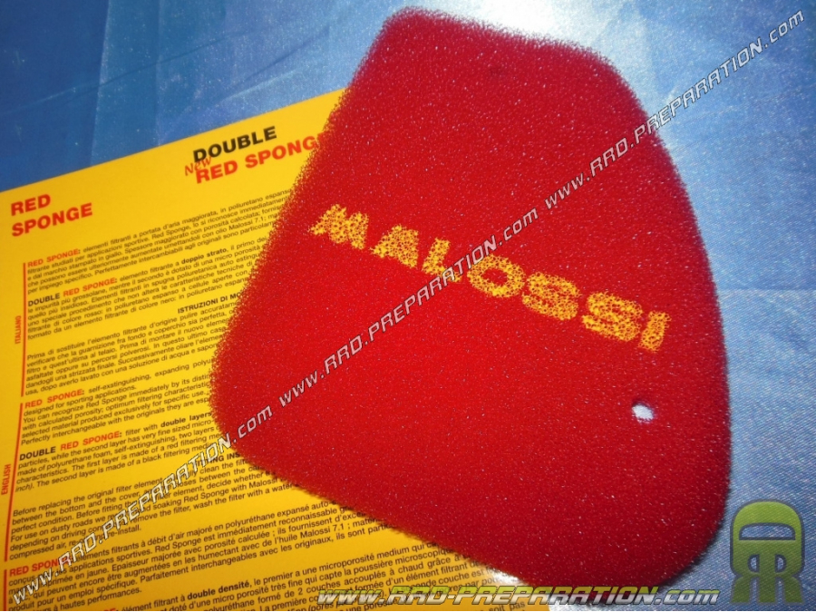 Mousse de filtre à air MALOSSI RED SPONGE pour boite à air d'origine scooter PEUGEOT 50cc Air et Liquide