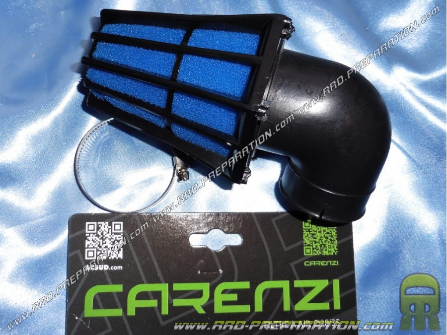Filtro de aire, bocina de espuma CARENZI en ángulo de 90° (fijación del carburador Ø Ø28mm a 35mm) azul