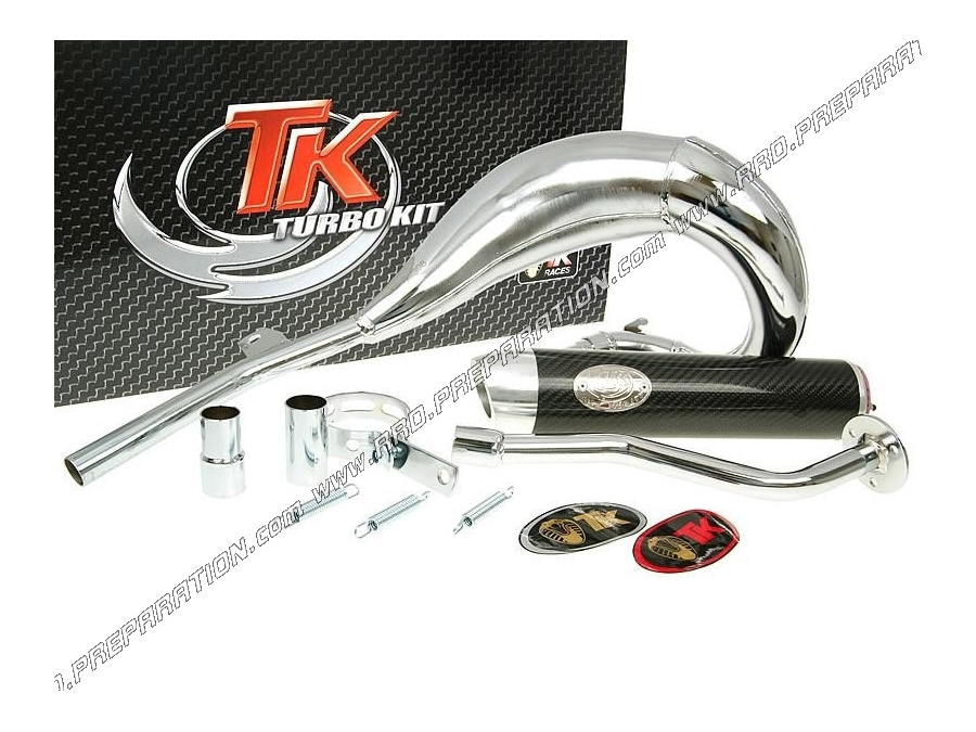 Pot d' échappement TURBOKIT TK chromé - carbone passage haut droite pour GILERA GSM, ZULU, H&K avant 2000 (moteur MORINI)