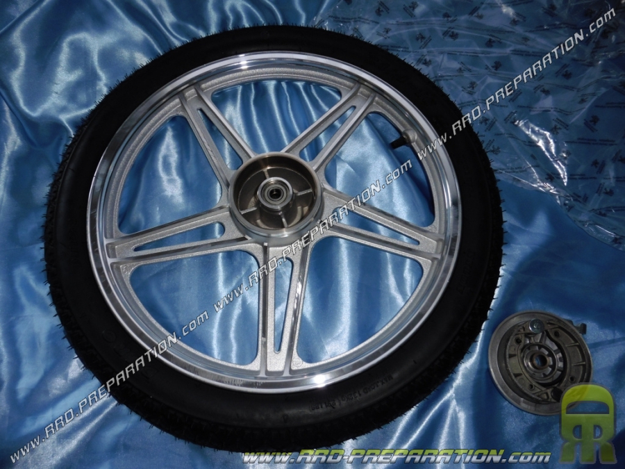 Complete front wheel (rim, brake, bearings, tube...) for PEUGEOT 103 MVL 16" gray machined edges