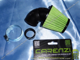 Filtre à air, cornet CARENZI Type K&N coudé à 45° ajustable (Ø de fixation carburateur Ø28mm à 35mm) vert taille L