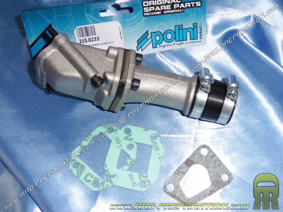 Pipe d'admission POLINI 3 trous manchon Ø28,5mm avec clapets pour carburateur CP POLINI sur scooter VESPA 50, 125cc...