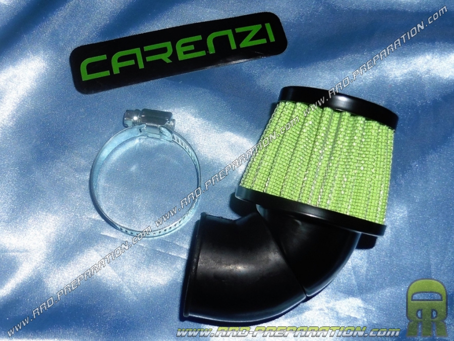 Air filter, horn CARENZI Type K & N angled 45 ° adjustable (carburizing Ø of fixing Ø28mm to 35mm) green size M