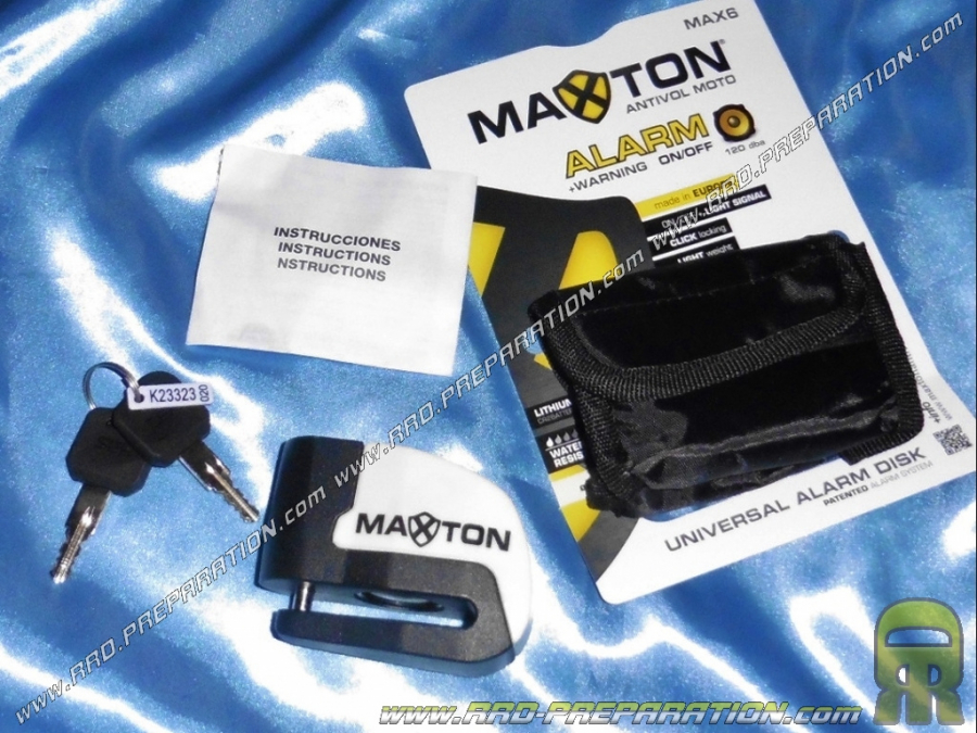 Antivol bloque disque MAXTON blanc et noir avec alarme (moto, scooter,  cyclo)