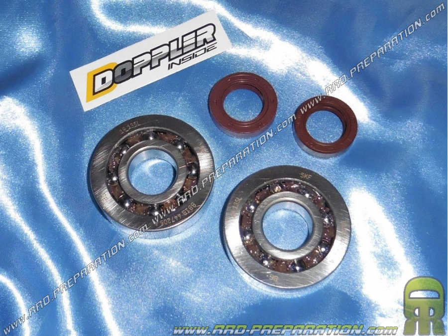 Kit reinforced bearings + joined spy of crankshaft DOPPLER cage polyamide scooter PIAGGIO / GILERA (Typhoon, NRG ...)