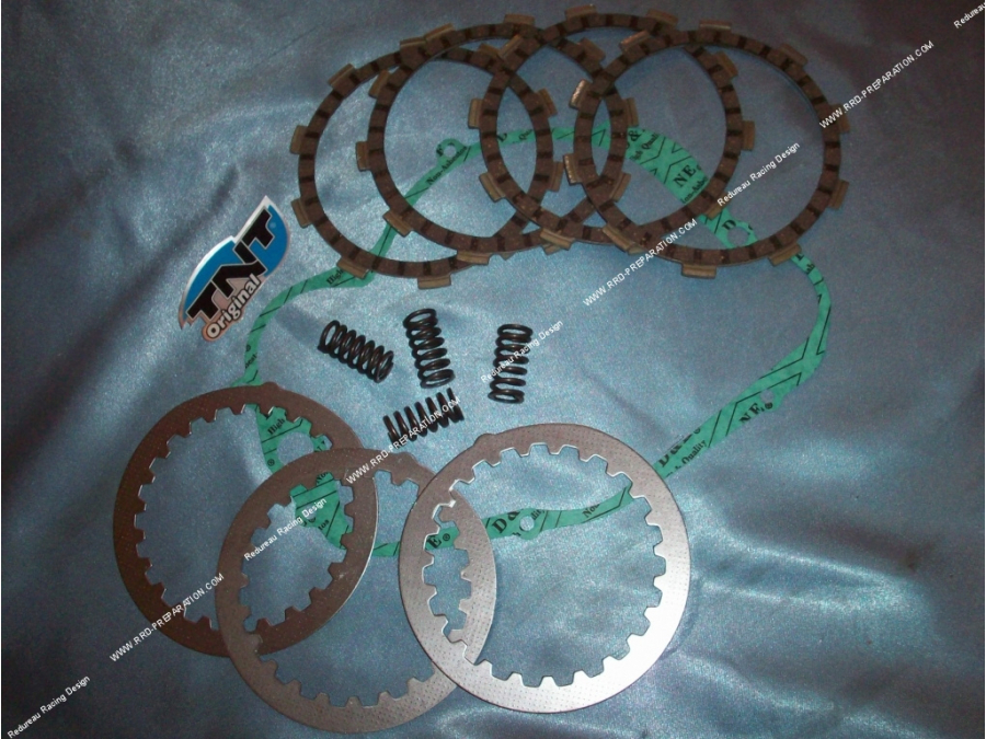 Complete clutch kit (housing seal + smooth discs + trimmed + springs) reinforced TNT ORIGINAL for minarelli am6