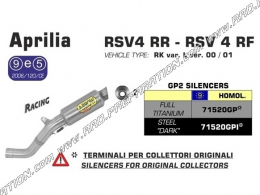 Silencioso ARROW GP2 con intermedio de acero inoxidable para APRILIA RSV4, FACTORY, TUONO V4R, AP RC .... De 2009 a 2015