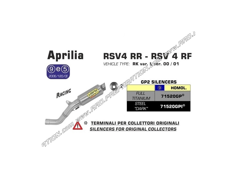 ARROW silencer GP2 with stainless intermediary for Aprilia RSV4 FACTORY, TUONO V4R, APRC .... From 2009 to 2015