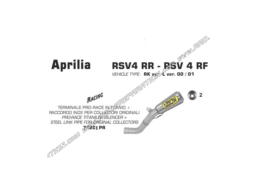 ARROW silencer GP2 with stainless intermediary for Aprilia RSV4 FACTORY, TUONO V4R, APRC .... From 2009 to 2015