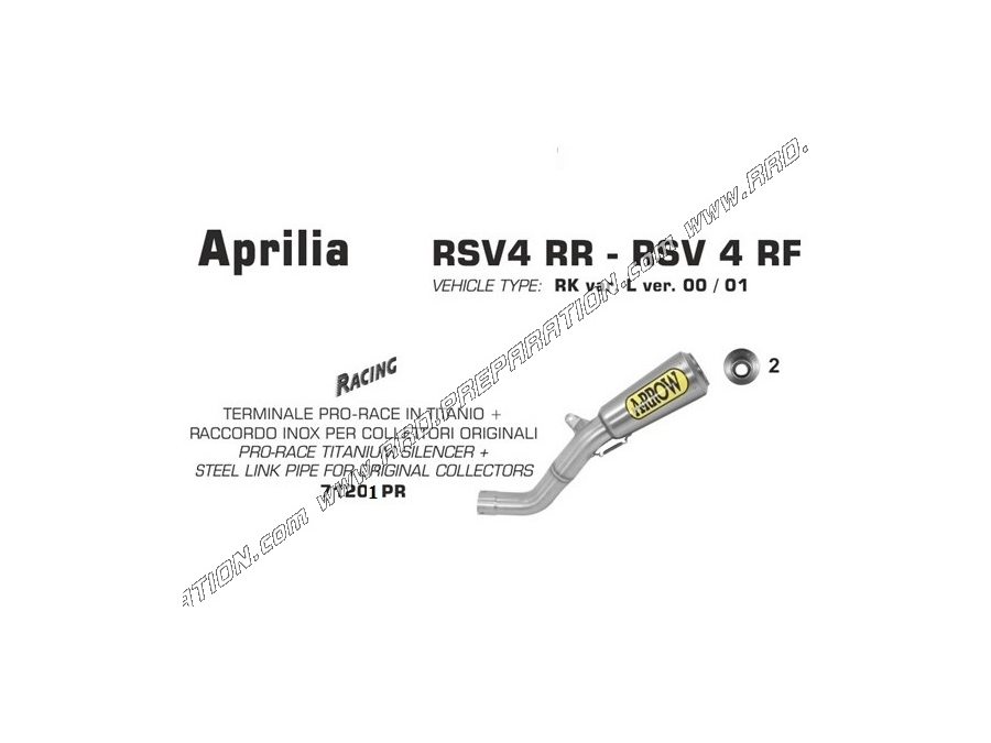 Kit ARROW PRO-RACE avec intermédiaire inox pour collecteur origine APRILIA RSV4, FACTORY, TUONO V4R, APRC.... De 2015 à 2016
