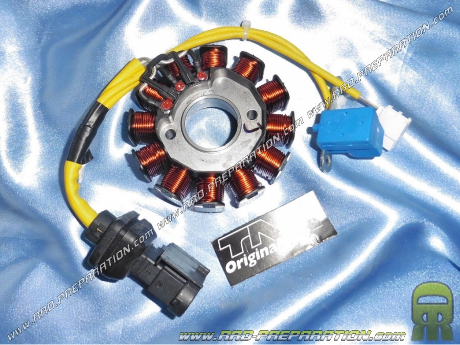 Stator d'allumage TNT ORIGINAL pour MAXI SCOOTER APRILIA SCARABEO, PIAGGIO BEVERLY, GILERA RUNNER, VESPA... 125 et 150cc