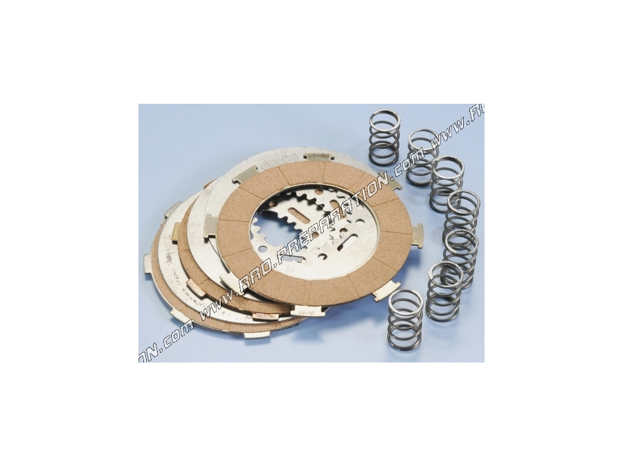 Set of 7 POLINI reinforced clutch discs (discs + spacers) with spring VESPA PX, T5, PE, LML... 125, 150, 200 4T