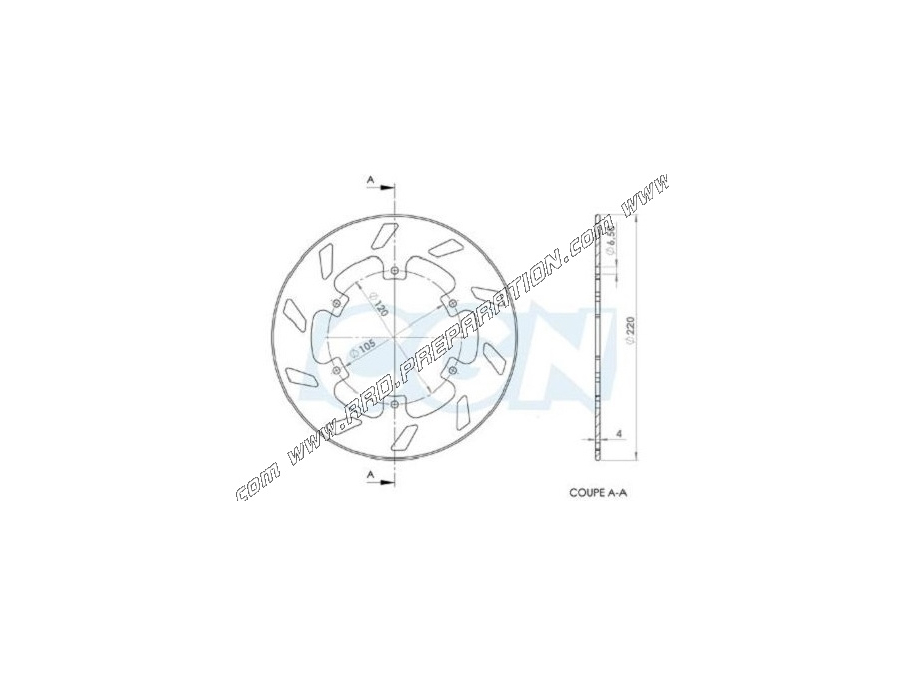 Front and rear brake disc NG Ø220mm for PIAGGIO LIBERTY, VESPA, NRG, GILERA RUNNER from 50cc to 300cc