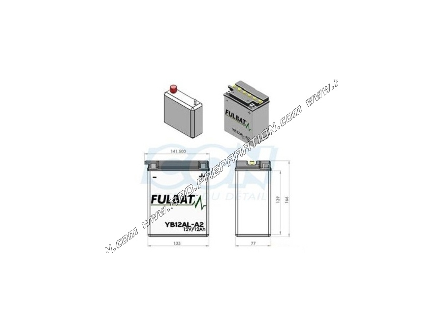 Battery FULBAT YB12AL-A2 12V 12A (delivered with acid) for motorcycle, mécaboite, scooters...