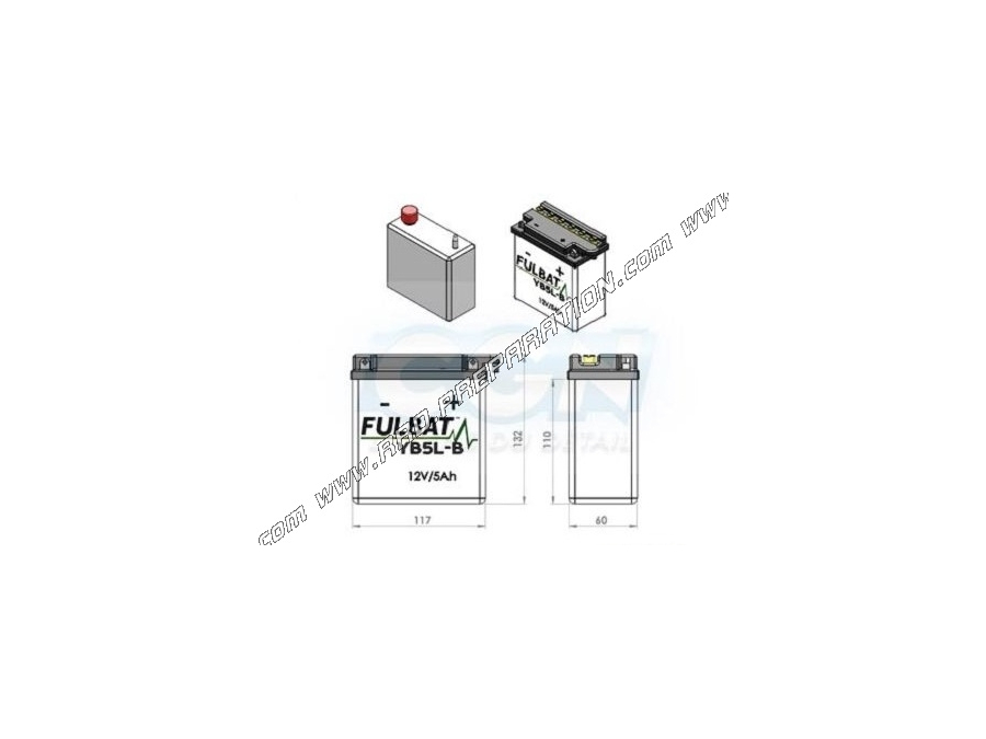 Battery FULBAT YB5L-B 12V 5A (delivered with acid) for motorcycle, mécaboite, scooters...