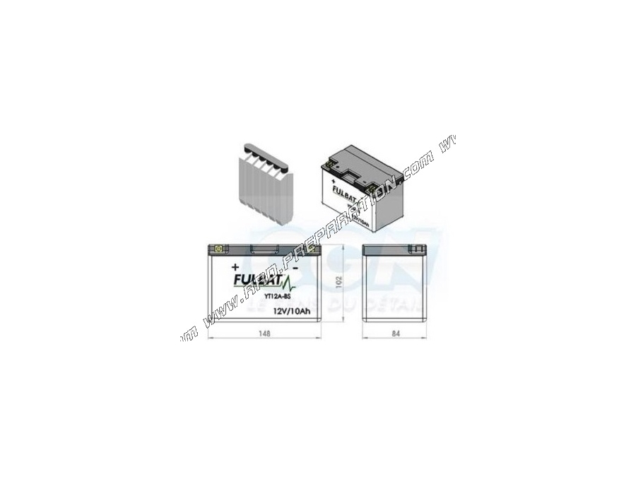 Battery FULBAT YT12A-BS 12V 10A (delivered with acid) for motorcycle, mécaboite, scooters...