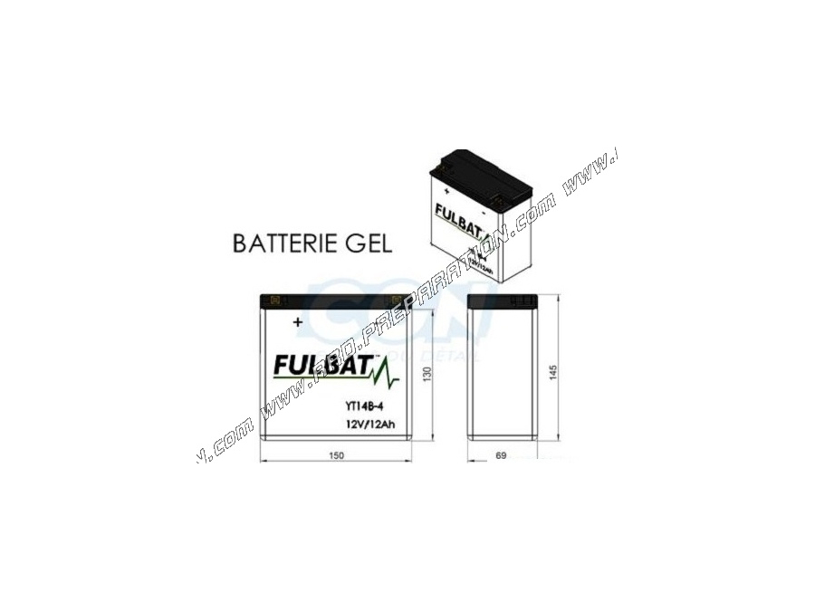 Batterie FULBAT YT14B-4 12V 12AH (gel sans entretien) pour moto, mécaboite, scooters...