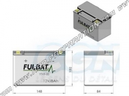 Batterie FULBAT YT9B-4 12V8AH (gel sans entretien) pour moto, mécaboite, scooters...