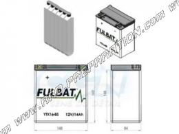 Batterie FULBAT YTX16-BS 12v 14A (acide sans entretien) pour moto, mécaboite, scooters...