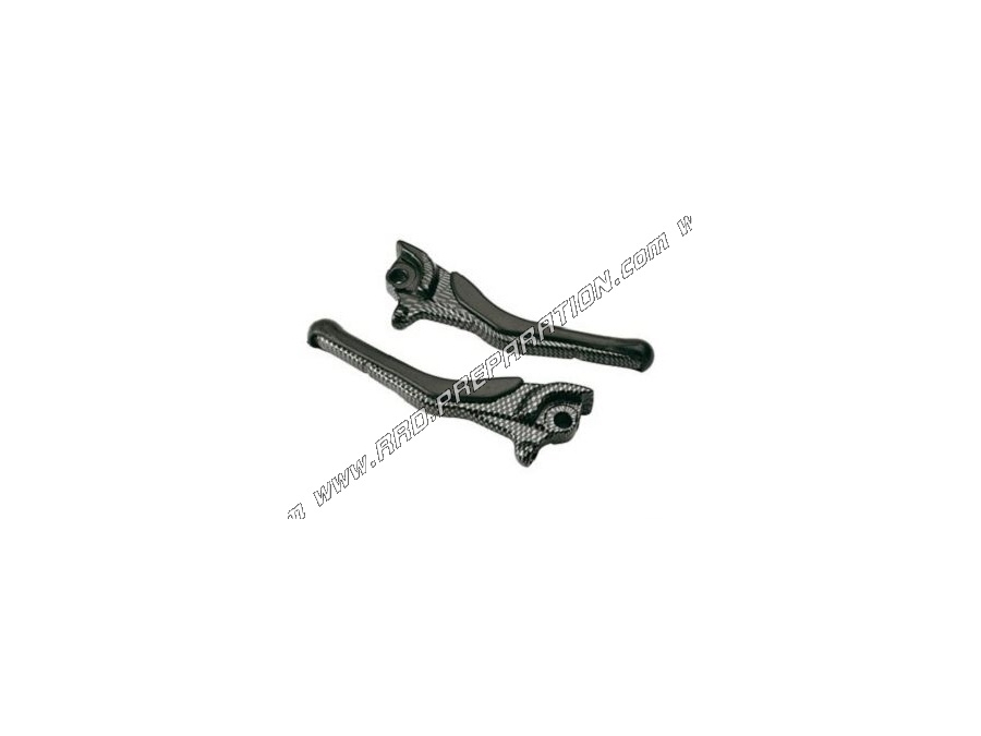 Pair of gloss carbon <span translate="no">TUN'R</span> 'R brake levers for MBK NITRO & YAMAHA AEROX scooter