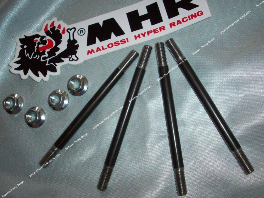 Set of 4 reinforced studs + 4 cylinder head nuts for MALOSSI MHR TEAM 50cc and 80cc kit on mécaboite minarelli am6 engine
