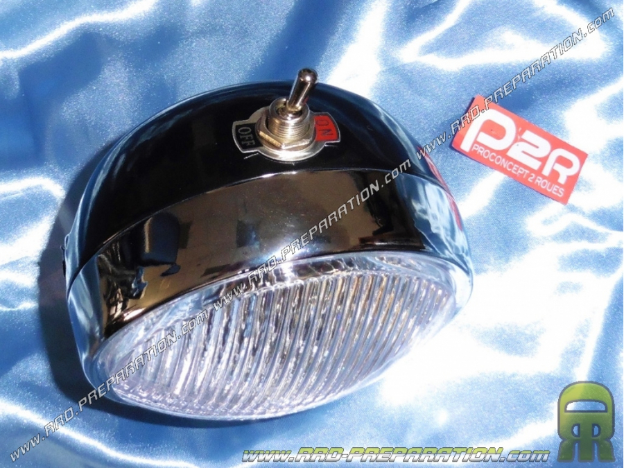Headlight (light) round black Ø130mm with P2R switch for moped, mob, 103, 51, fox...