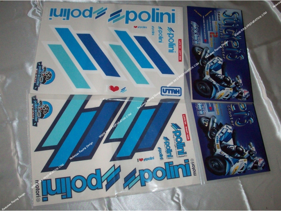 Set of 2 sticker sheets (22 stickers, left and right) POLINI SCOOTER TEAM color entourage black / white to choose from