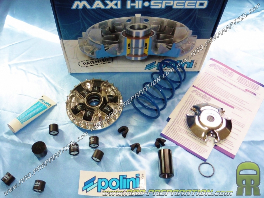 Variateur POLINI HI SPEED (variateur, ressort de poussée, …) pour maxi scooter APRILIA, GILERA, PIAGGIO,... 125 et 150cc