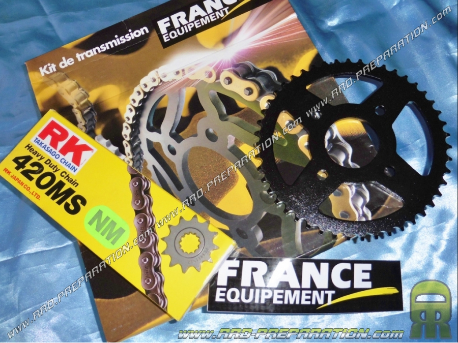 Kit chaine FRANCE EQUIPEMENT renforcé pour moto YAMAHA TZR de 2007 a 2016 dentures aux choix