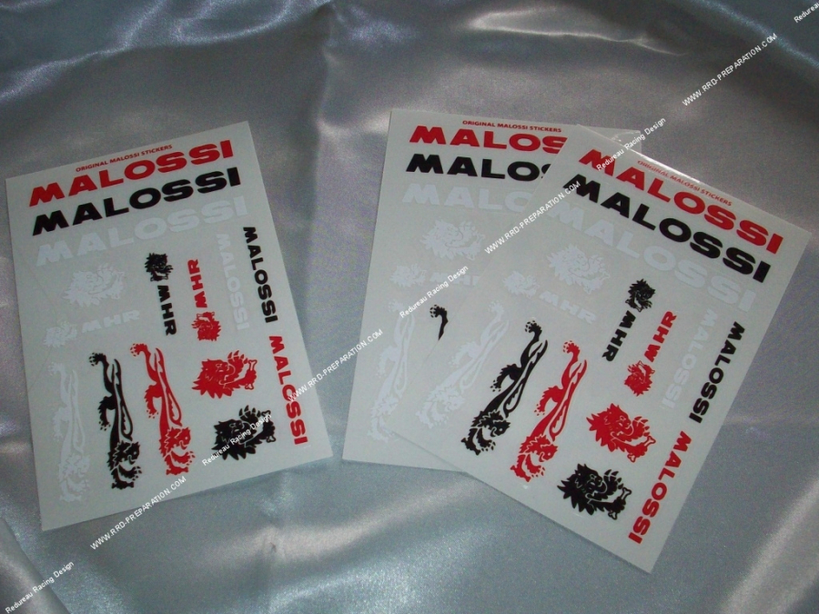 Sheet of 15 MALOSSI stickers in red, white and black colors on a transparent background (11X16.8cm)