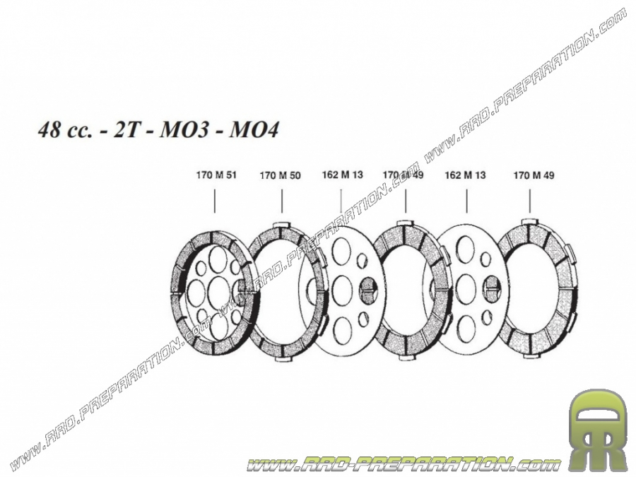 Embrague (discos, espaciadores) tipo original SURFLEX 4 discos de fricción para FRANCO MORINI MO3, MO4 50, 48cc 2T