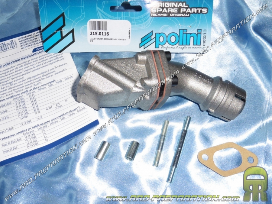 Kit d'admission POLINI (pipe + clapets) 19 ou 21 CP ou origine sur VESPA 50 SPECIAL et 125 PRIMAVERA, ET3... 