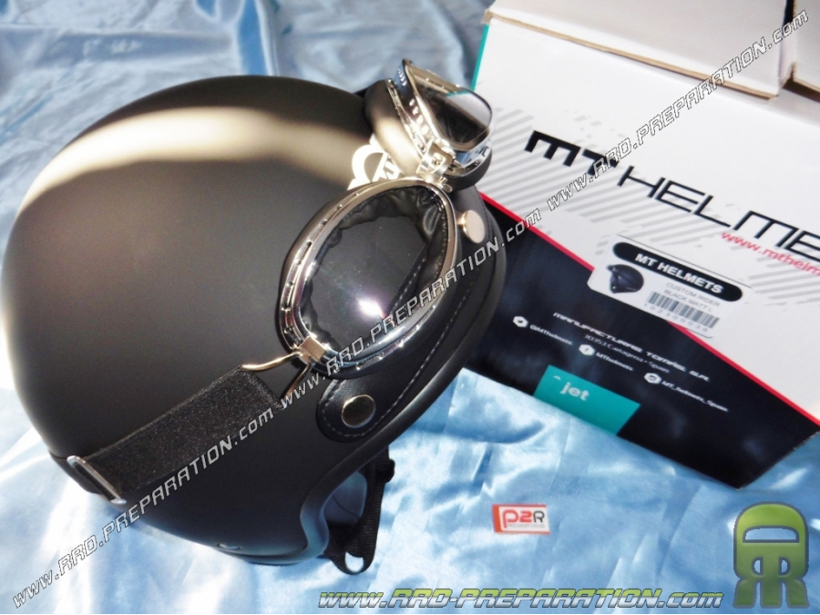 Casque jet P2R CUSTOM RIDER noir mat livré avec lunettes