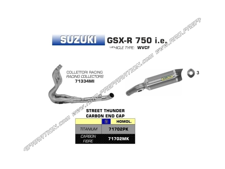 Complete ARROW Competition exhaust line for Suzuki GSX-R 750 ie Suzuki GSX-R 750 ie 2006 to 2007