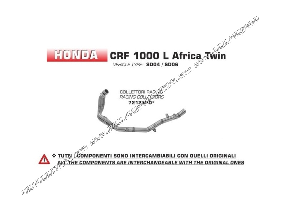 Collecteur ARROW RACING pour silencieux ARROW ou ORIGINE sur HONDA CRF 1000L Africa Twin de 2016 à 2019