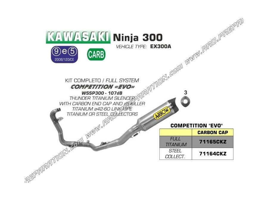 Complete exhaust line ARROW COMPETITION "EVO" Kawasaki NINJA 250 and 300 2013/2016