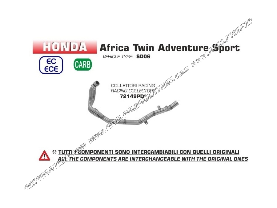 Collecteur ARROW RACING pour silencieux ARROW ou ORIGINE sur HONDA Africa Twin ADV Sport de 2018 à 2019