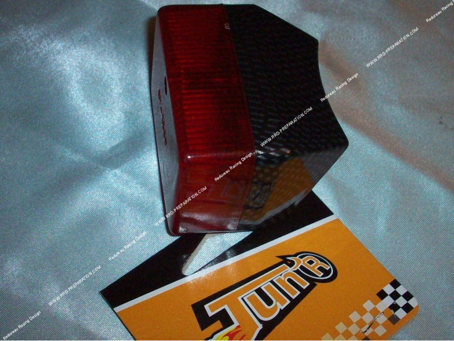 Rectangular carbon and red rear light TUN 'R for moped (to be placed on mudguard)