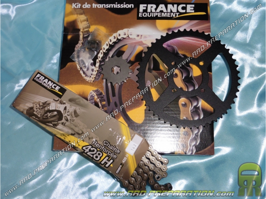 Kit chaine FRANCE EQUIPEMENT renforcé pour moto HYOSUNG GV AQUILA 125cc