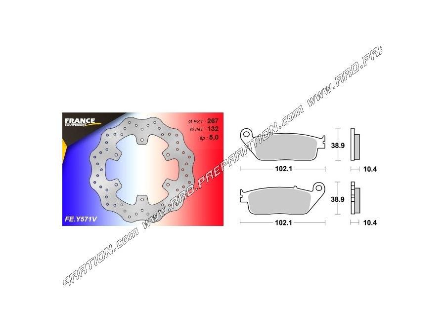 Large brake kit WAVE (discs, pads) rear FRANCE EQUIPEMENT for motorcycle YAMAHA MT-01 1700cc from 2005 to 2012