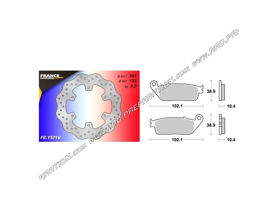 Kit gros frein WAVE (disques, plaquettes) arrière FRANCE EQUIPEMENT pour moto YAMAHA MT-01 1700cc de 2005 à 2012