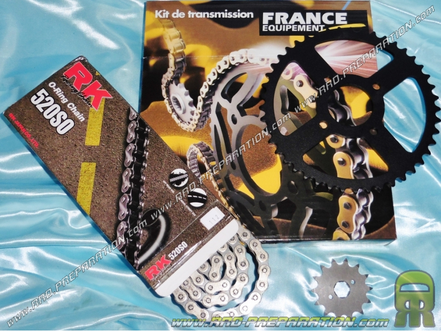Kit chaine FRANCE EQUIPEMENT renforcé pour moto KTM 125 DUKE de 2011 à 2013 dentures aux choix