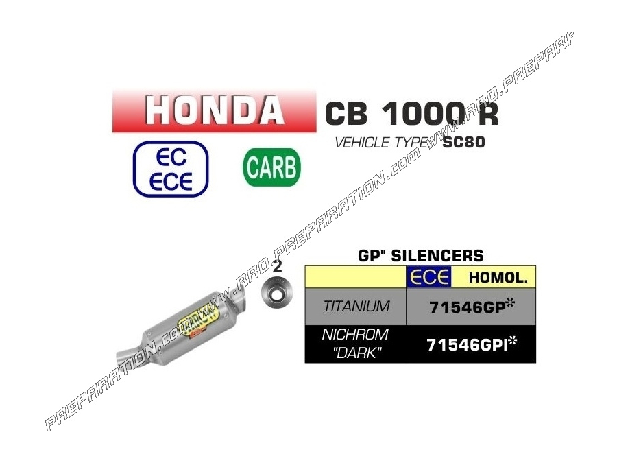 Silenciador ARROW GP2 para colector ORIGIN o ARROW para Honda CB 1000 R 2018