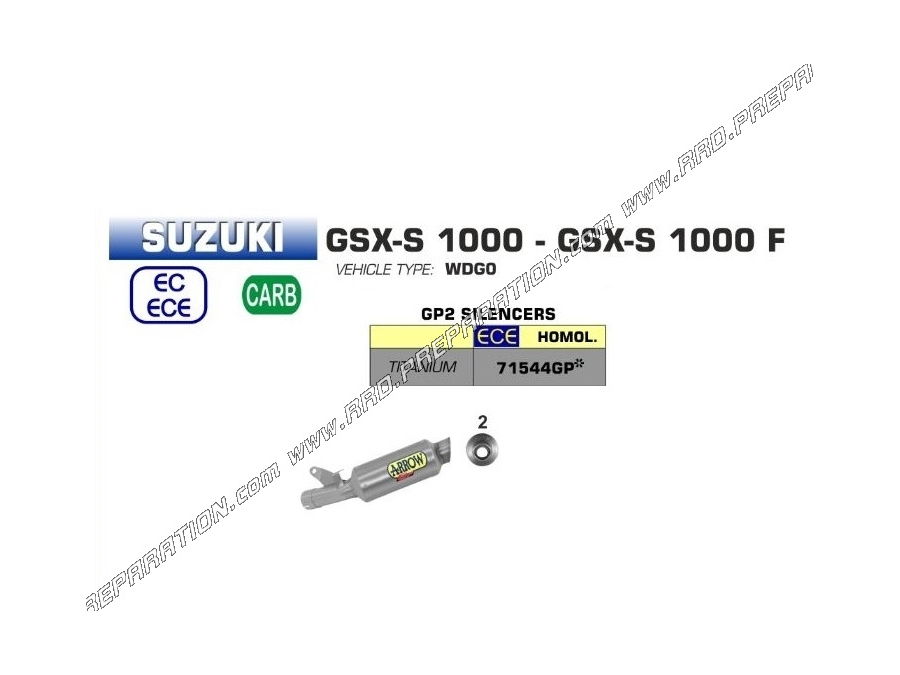 Silencieux d'échappement ARROW GP2 TITANE pour collecteur ORIGINE ou ARROW pour Suzuki GSX-S 1000 2017/2018