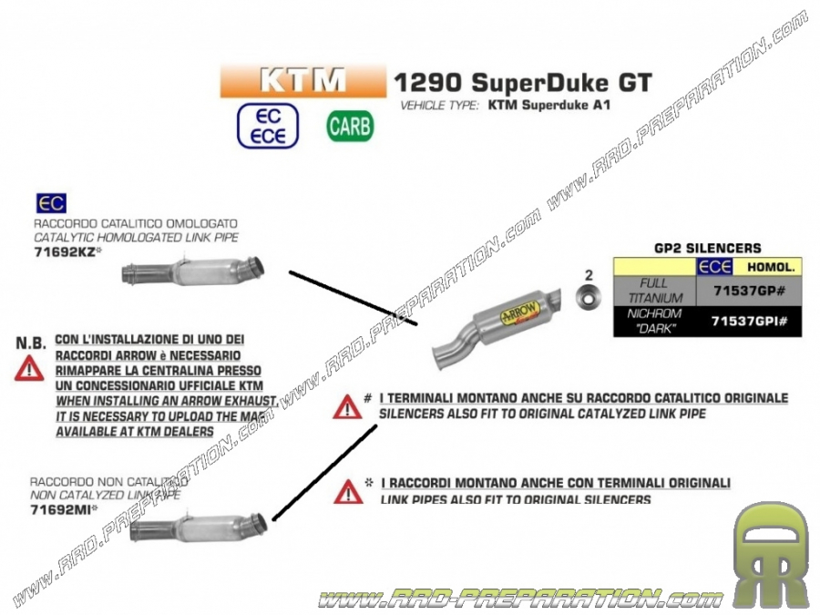 Kit ARROW GP2 et GP2 "Dark" pour collecteur ORIGINE ou ARROW pour KTM 1290 SuperDuke GT 2017/2018