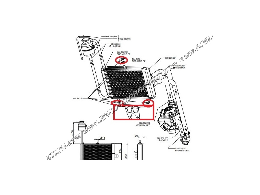 Complete fixing kit POLINI of the radiator on ULM THOR 250cc